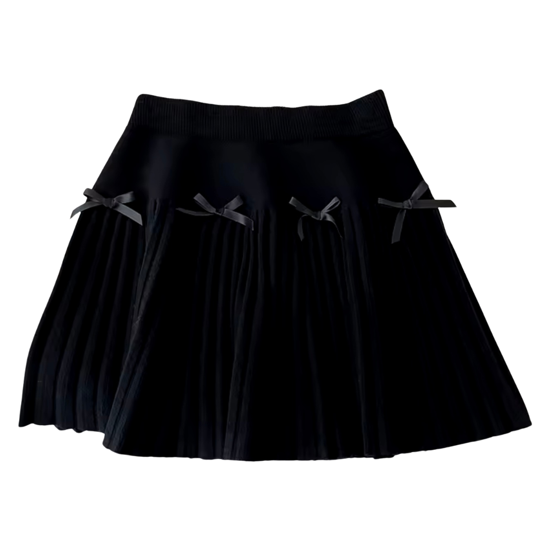 Kids JR Black Knitted Bow Pleated Skirt
