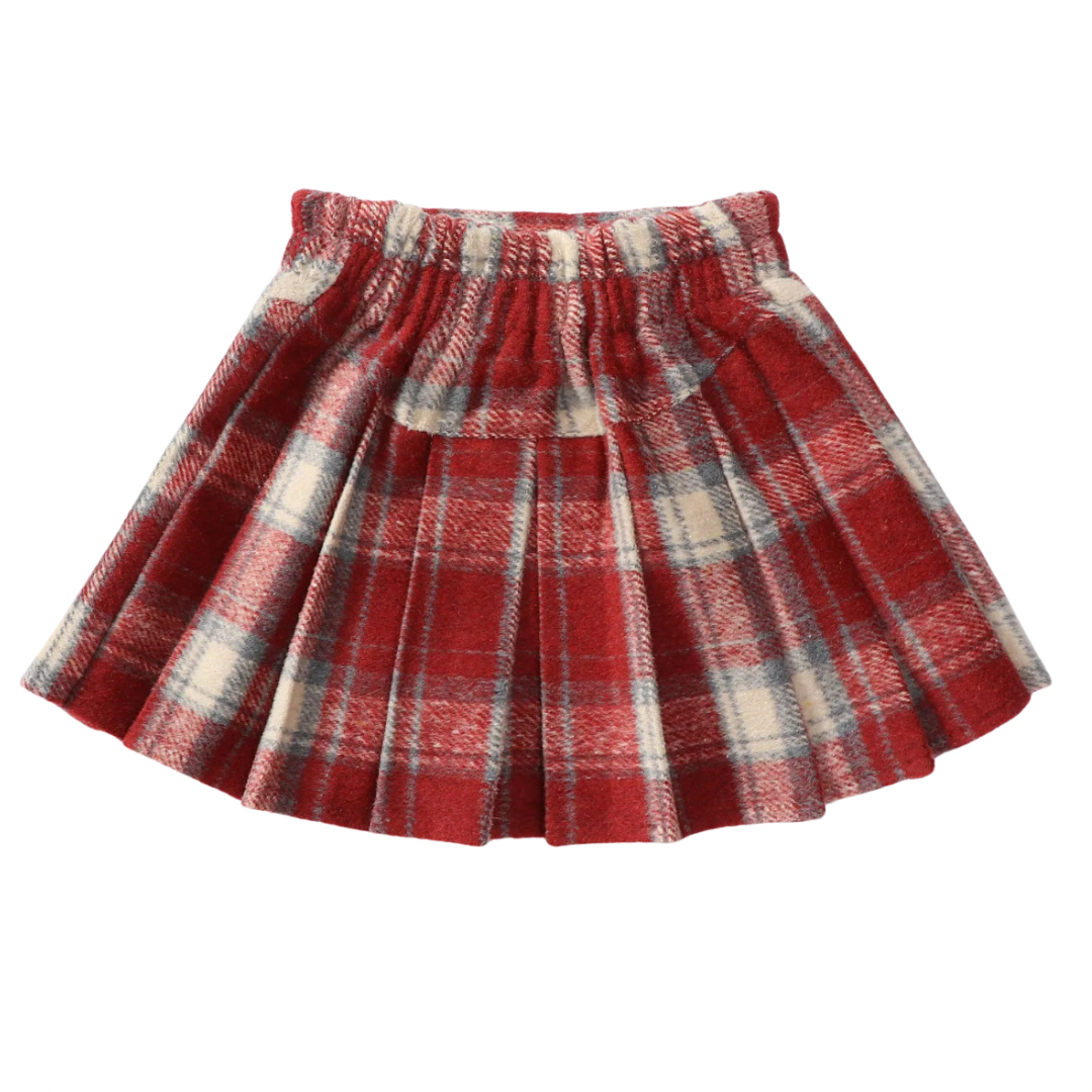Maroon Kids' Pleated Plaid Skirt
