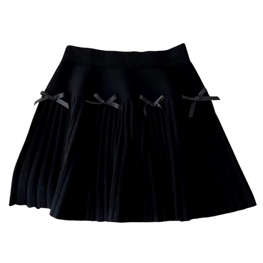Kids JR Black Knitted Bow Pleated Skirt