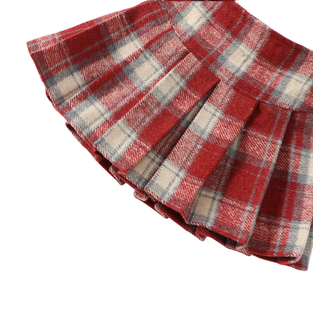 Maroon Kids' Pleated Plaid Skirt