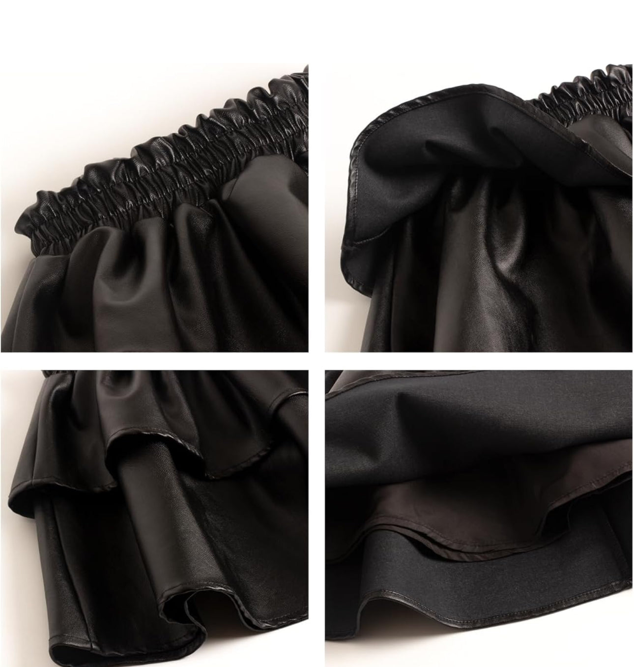 Girls Black Tiered Faux Leather Skirt