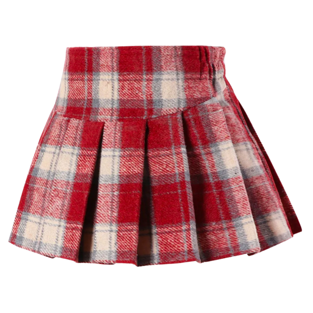 Maroon Kids' Pleated Plaid Skirt