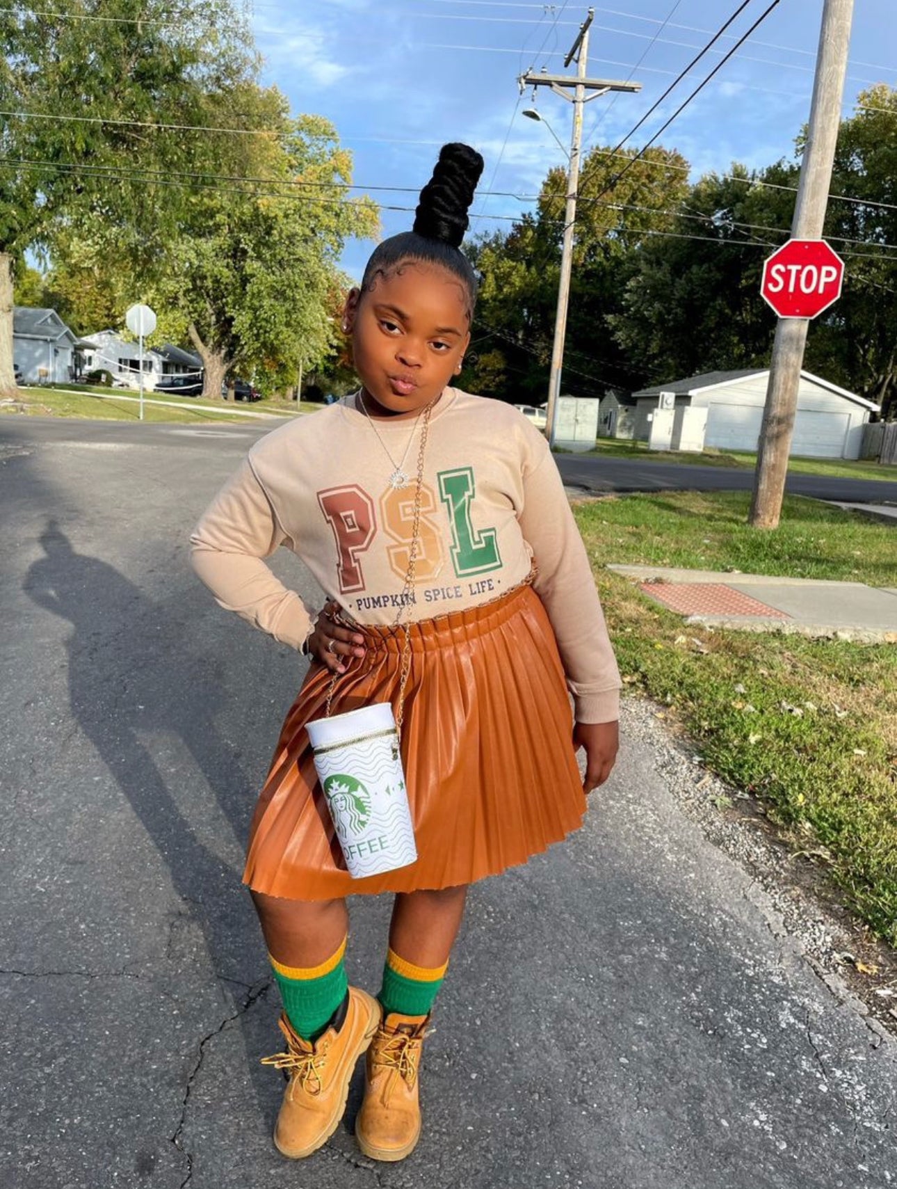 Kids Sweet Potato Pie Brown PU Leather Pleated Skirt